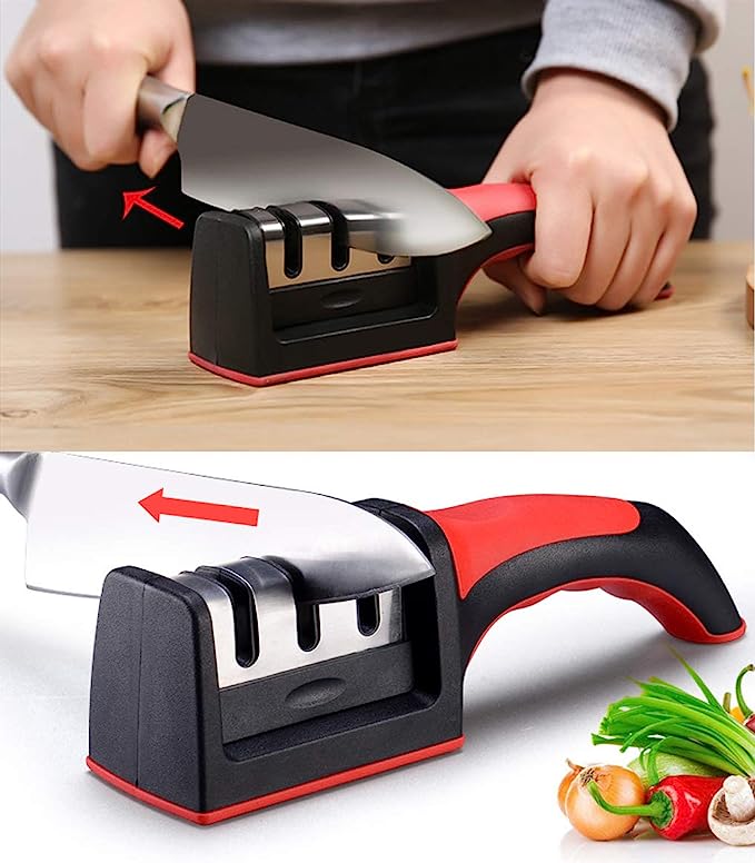 3-in-1 Knife Sharpener With Fruit And Meat Knife Peeler.3-Stage Diamond Coated Knife